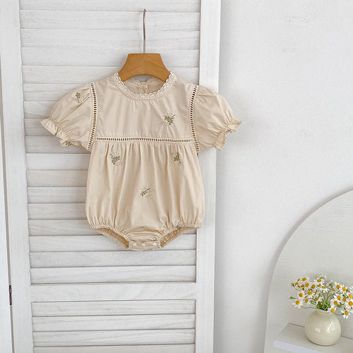 Summer Arrival Flowers Pattern Embroidered Short Sleeves Dress/Onesies