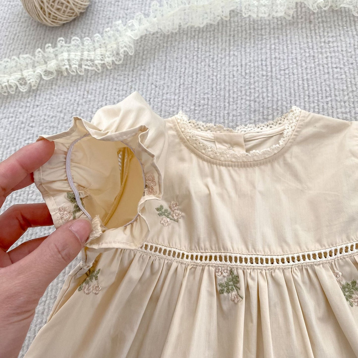 Summer Arrival Flowers Pattern Embroidered Short Sleeves Dress/Onesies